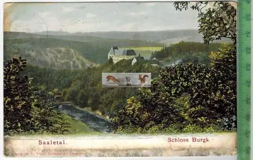 Saaletal, Schloss Burgk - 1906 -Verlag: Fr. Krüger, Lobenstein,  POSTKARTE mit Frankatur, mit Stempel BURGK-SAALE