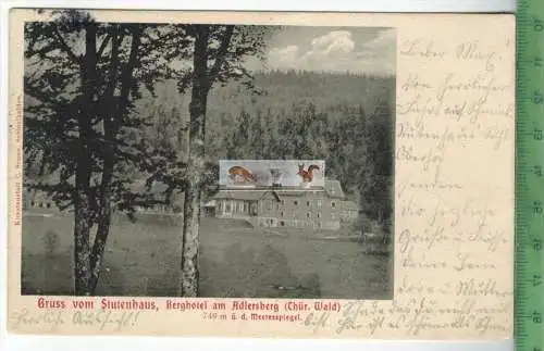 Gruß vom Stutenhaus, Berghotel am Adlersberg - 1905, Verlag: C. Simon, Schmalkalden, POSTKARTE mit Frankatur,