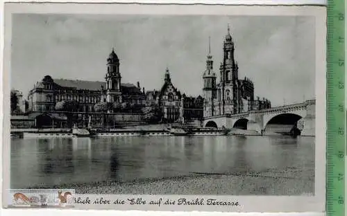 Dresden, Blick über die Elbe auf die Brühl. Terrasse - 1931, Verlag: ------,   POSTKARTE, besch. Frankatur, mit Stempel
