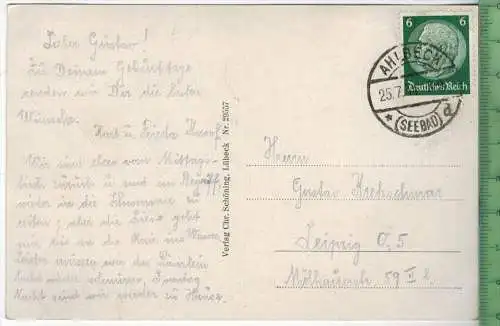 Ostseebad Ahlbeck - Kurpark 1934 -Verlag: Chr. Schöning, Lübeck Nr. 29557,   Postkarte, mit Frankatur, mit Stempel