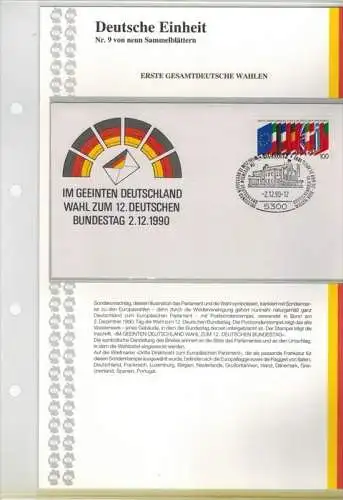 Deutsche Einheit, Nr. 9., Erste Gesamtdeutsche Wahlen aus Abo., In original Hülle, Zustand: I-II