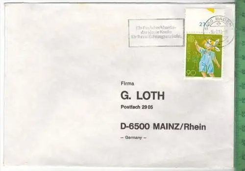 1990, Schweiz, EF, auf Brief, Brief gelaufen, 18.2.90 gestempelt, Größe: 16 x 11,5 cm, Zustand: I-II