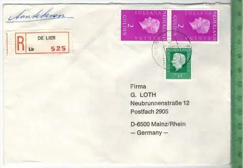 1980, Niederlande MiF, auf Brief, mit Einschreiben-Brief,  gelaufen, 27.8.80 gestempelt, Größe: 16 x 11,5 cm