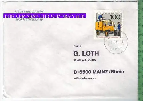 1991 Berlin, West, MiNr. 878 EF, auf Brief, Brief gelaufen, 2.5.91, sauber gestempelt, Größe:15 x 11,5 cm,Zustand: I-II