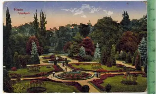 Hanau, Schloßpark 1918, Verlag: ------,  FELDPOSTKARTE ohne Frankatur, mit Stempel, 24.8.18, MIT BEFÖRDERUNGSSPUREN,