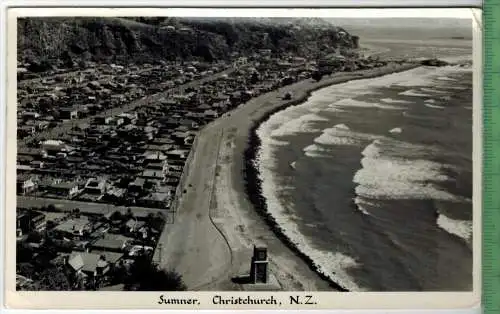 Sumner, Christchurch, N.Z. 1958, Verlag: ----, Postkarte ohne Frankatur, mit Stempel, SIDNEY 19.3.58, MIT BEFÖRDERUNGSP.