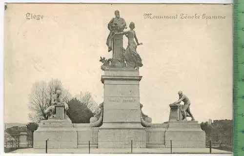 Liege, Monument Zènobe Gramme 1915,Verlag: -----, Postkarte ohne Frankatur, mit Stempel, 1.2.15, MIT BEFÖRDERUNGSSPUREN,