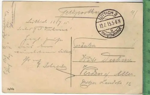 Liege, Vue prise du pont de Fragnèe 1915, Verlag: -----, Postkarte mit Frankatur, mit Stempel, 17.VIII. 29,