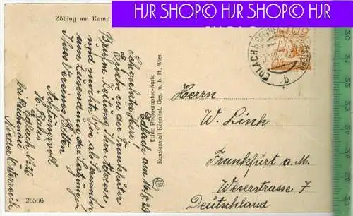 Zöbing am Kamp 1929, Verlag: ----, Postkarte mit Frankatur, mit Stempel, 17.VIII. 29, MIT BEFÖRDERUNGSSPUREN, Erhaltung: