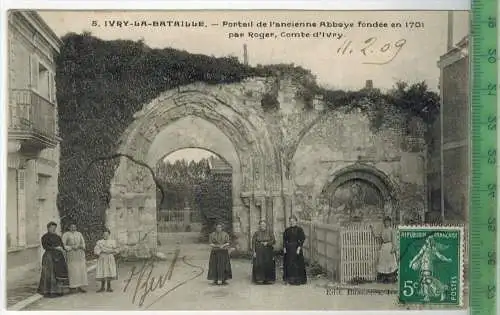 Irvy La Bataille 1909, Verlag: ---------, Postkarte mit Frankatur,  mit Stempel, 12.3.09, MIT BEFÖRDERUNGSSPUREN,
