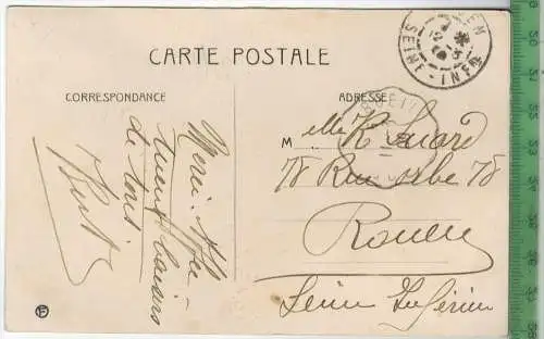 Irvy La Bataille 1909, Verlag: ---------, Postkarte mit Frankatur,  mit Stempel, 12.3.09, MIT BEFÖRDERUNGSSPUREN,