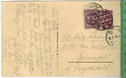 Potsdam. Neues Palais, 1923 Verlag: I.W.B. Serie Rembrandt, Nr. 20 , Postkarte mit Frankatur  und Stempel, P?OTSDAM, 8.7