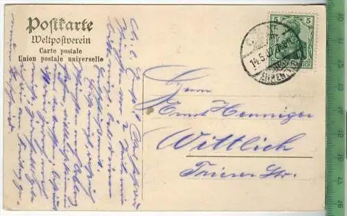 Köln von Deutz gesehen,  Verlag: Weltpostverein, Postkarte mit Frankatur, mit Stempel, CÖLN  14.5.07