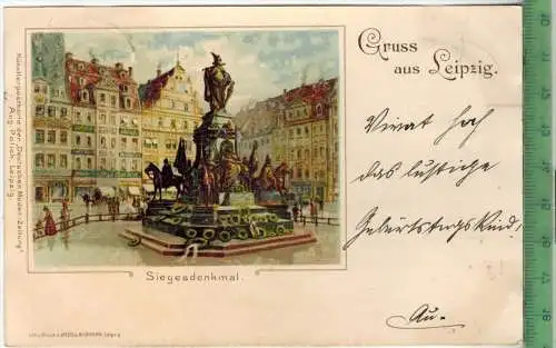 Leipzig Lithogr. Siegesdenkmal, Verlag: August Polich, Leipzig, Postkarte Künstlerpostkarte der Deutschen Moden-Zeitung