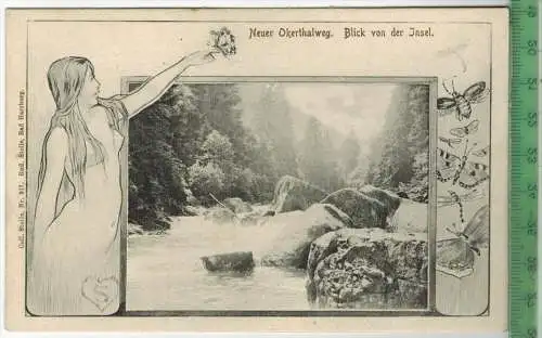 Neuer Okerthalweg, Blick von der Insel Verlag: Rud. Stolle, Bad Harzburg, POSTKARTE Rückseite mit Kleberest Erhaltung: I