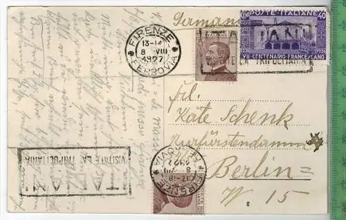 Firenze; Ponte Vecchio, Verlag:---, Postkarte mit Frankatur, mit Stempel, FIRENZE 8.VIII. 1927, Erhaltung: I-II,