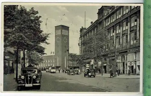 Düsseldorf, Graf-Adolf_Straße,,  Hauptbahnhof, Verlag: August Gunkel, Düsseldorf. Postkarte mit Frankatur, mit Stempel