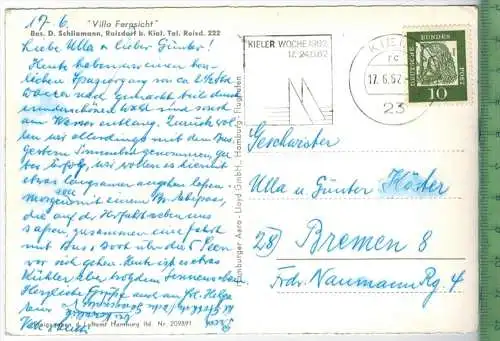 Villa Fernsicht, Raisdorf bei Kiel, Verlag: Hamburger Aero-Lloyd GmbH, Postkarte mit Frankatur, mit Stempel, KIEL