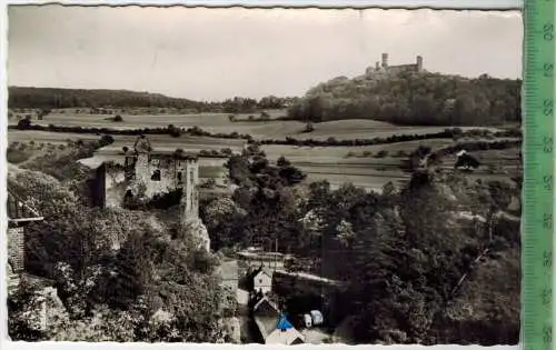 Ruine Balduinstein und Schloß Schaumburg,  Verlag: Gebr. Metz, Tübingen, Postkarte mit Frankatur, mit Stempel, 29.9.55