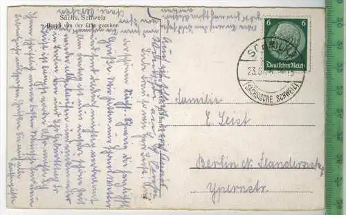 Sächs. Schweiz, Bastei v.d. Elbe gesehen  um 1930/1940, Verlag: B. Scheike, Bastei,  POSTKARTE,  mit Frankatur,