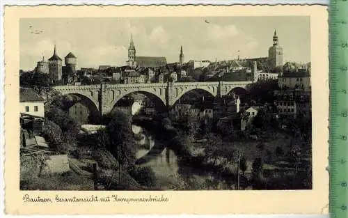 Bautzen, Gesamtansicht mit Kronprinzenbrücke  um 1930/1940, Verlag:- ,  POSTKARTE,  mit Frankatur, mit Stempel, BAUTZEN