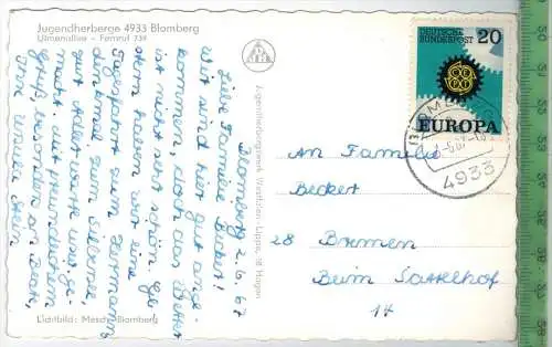 Blomberg, Jugendherberge um 1960/1970, Verlag: ---,   POSTKARTE,  mit Frankatur, mit Stempel, BLOMBERG 3.6.67