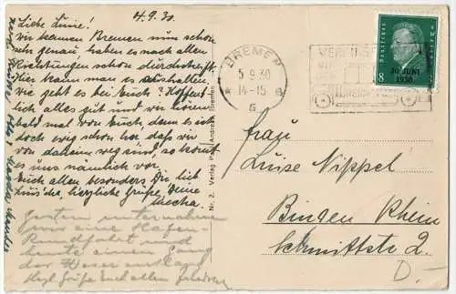 Bremen - Hauptbahnhof um 1930/1940,  Verlag: Paul Andreas, Bremen ,  POSTKARTE,  mit Frankatur, mit Stempel