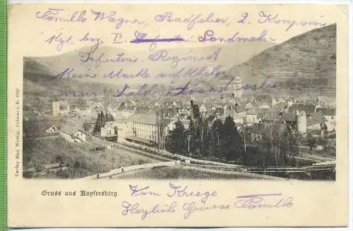 Gruss aus Kaysersberg um 1910/1920,  Verlag: FELD- POSTKARTE ohne Frankatur, mit Stempel, NEUBREISACH 26.8.14