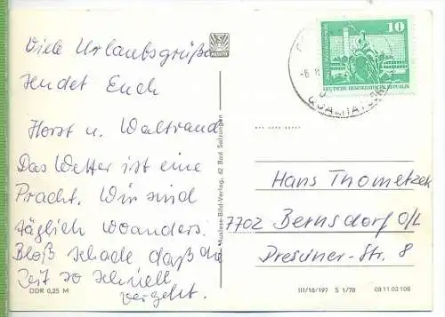 Geschwenda/Thür., Vierfelderkarte um 1960/1970, Verlag: Auslese-Bild, Bad Salzungen,   POSTKARTE mit Frankatur,