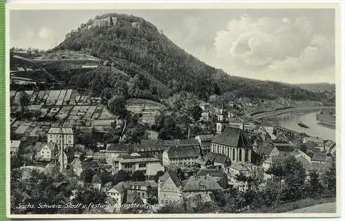Stadt und Festung Königstein, um 1930/1940 Verlag: Th. C. Ruprecht, Dresden, Postkarte Verso, Stempel FESTUNG KÖNIGSTEIN