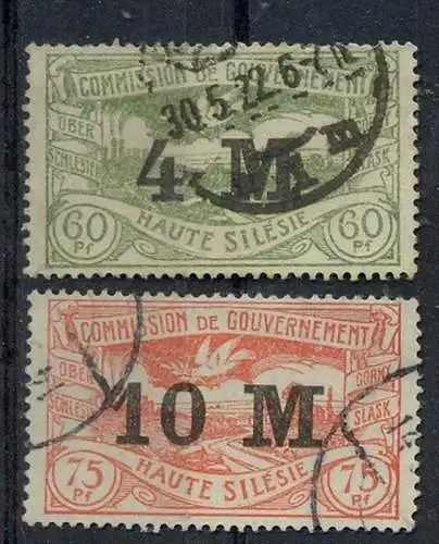 1922 Oberschlesien, Freimarken mit neuem Bedr. Wertaufdr.,  MiNr. 41+42 Gest, S   Zustand: I-II