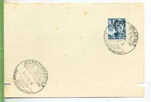 Münstermaifeld, auf Blanco Karte, Franz. Zone 1947/48 Rheinland-Pfalz  MiNr. 3, 10 Pf. mit zwei Sonderst. MÜNSTERMEIFELD