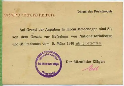 DRUCKSACHE; ZUSTELLUNG um 1940/1950,  Verlag: ------,  portopflichtige Dienstsache, ohne Frankatur, mit Stempel ,