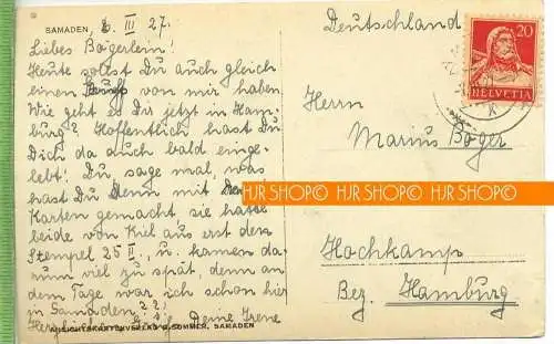 Samaden um 1920/1930, Verlag: G. Sommer, POSTKARTE mit Frankatur, mit Stempel, Abgang, 7.3.27,