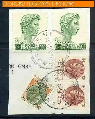 1980, Briefstück mit Marken und Stempel