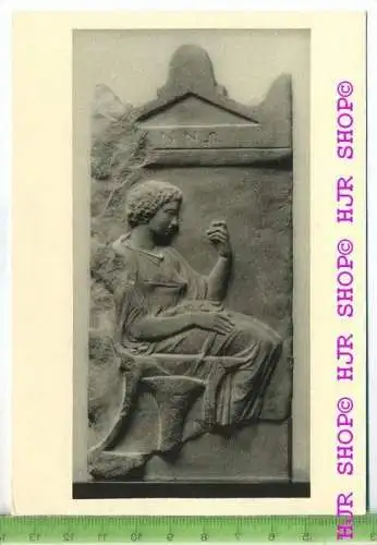 „Griechisches Grabrelief der spinnenden Mynno. 5.Jhd. v. Chr.“, um 1930/1940,  Ansichtskarte  ungebrauchte Karte