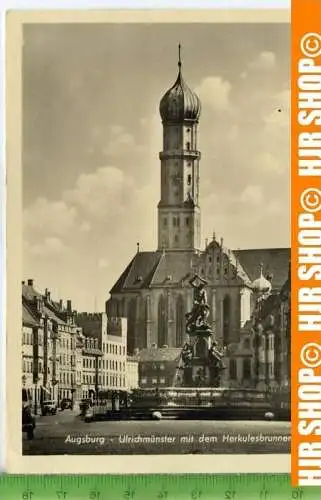 „Augsburg, mit dem Herkulesbrunnen,“  um 1950/1960    Ansichtskarte  mit Frankatur, mit Stempel,