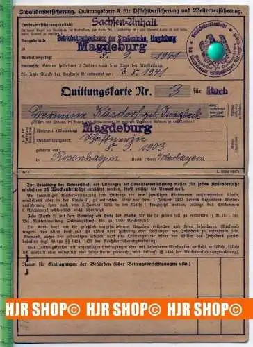 Invalidenversicherung, Quittungskarte A, Ausgestellt 3.8.1941
