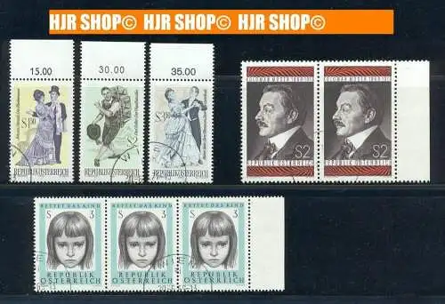 1970 MiNr.1338-1340 gest,, Satz 3 W, 1968 MiNr.1271 gest., waager. Paar mit Seitenr., 1966 miNr.1222 gest.