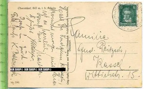 „Oberstdorf“  um 1920/1930  , Ansichtskarte mit Frankatur, mit Stempel,