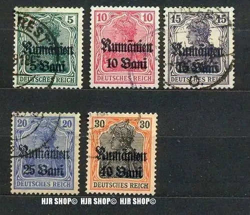 1918, Deutsche Militärverwaltung in Rumänien, Aufdruck schwarz , MiNr 8-12 gest., Satz 5 W