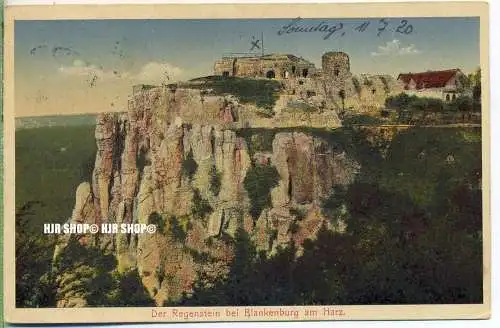 um 1920/1930  Antsichtskarte,  „Der Regenstein im Harz  “ mit Frankatur, Stempel,