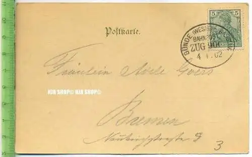 um 1900/1910 Ansichtskarte,  „Gruss aus Barenburg,“ mit Frankatur, Stempel Bahnpost, Zug 001, 4.01.02