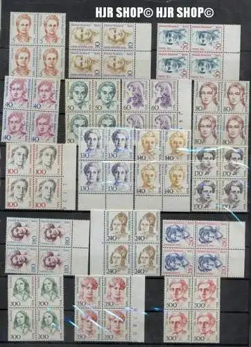 1986-1989, Berlin Frauen, 4er Block teilweise mit Rand, 4 x Satz 17 W **