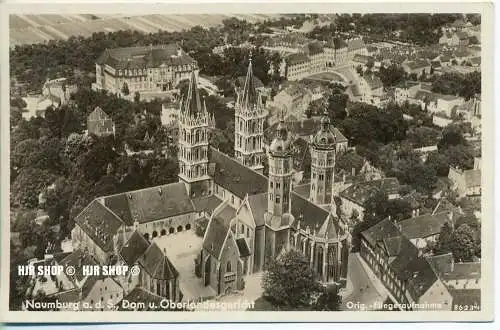 um 1930/1940 Ansichtskarte,  „Naumburg“ mit Frankatur ( orig. Fliegeraufnahme )