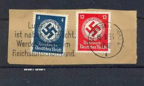 1934, Dienstmarken, Minr.133,138 auf Briefstück, Stempel Schwerin 15.8.1936