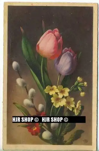um 1940/1950 Ansichtskarte,  „ Blumengebinde“ mit Frankatur