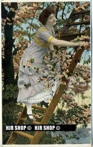 um 1910/1920 Ansichtskarte, FELDPOST  „ Auf der Leiter“ mit Stempel