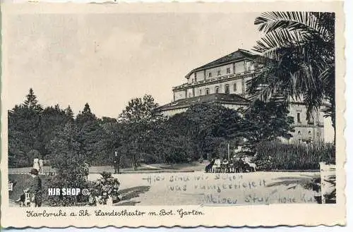um 1940/1950 Ansichtskarte  “Landestheater m. bot. Garten“,  gelaufene Karte mit Frankatur,