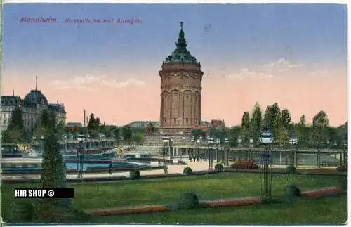 um 1910/1920 Ansichtskarte (Feldpost  “Wasserturm mit Anlagen“,  gelaufene Karte mit Stempel